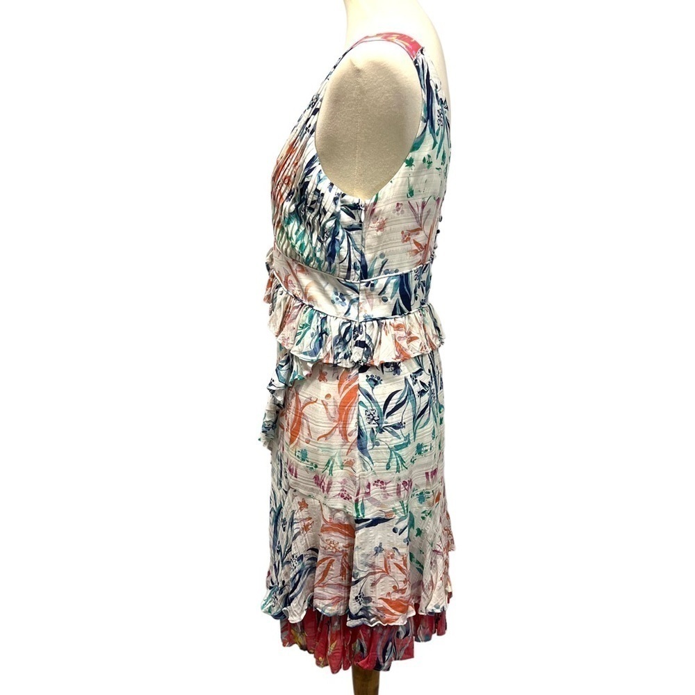 Tanya Taylor Eva Floral Silk Ruffle Mixed Print Mini Dress Women’s 8 - Picture 6 of 15